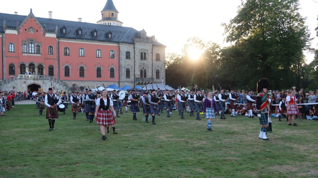 Massed band in front of castle